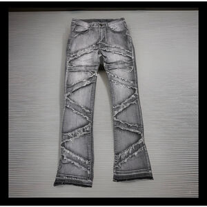 Men’s BLACK. Gray Distressed stacked Jeans Y2K skinny streetwear